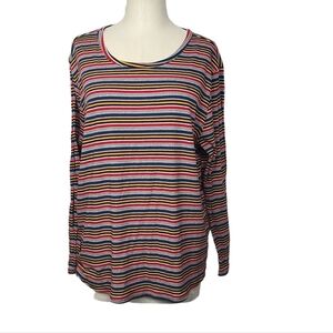 Roommates Colorful Striped Scoop Long Sleeve Shirt 3X